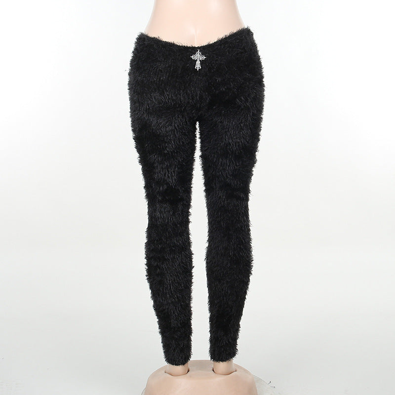 BamBam Fashion Cross Fleece Trousers Autumn And Winter Butt Lift Pants For Women - BamBam