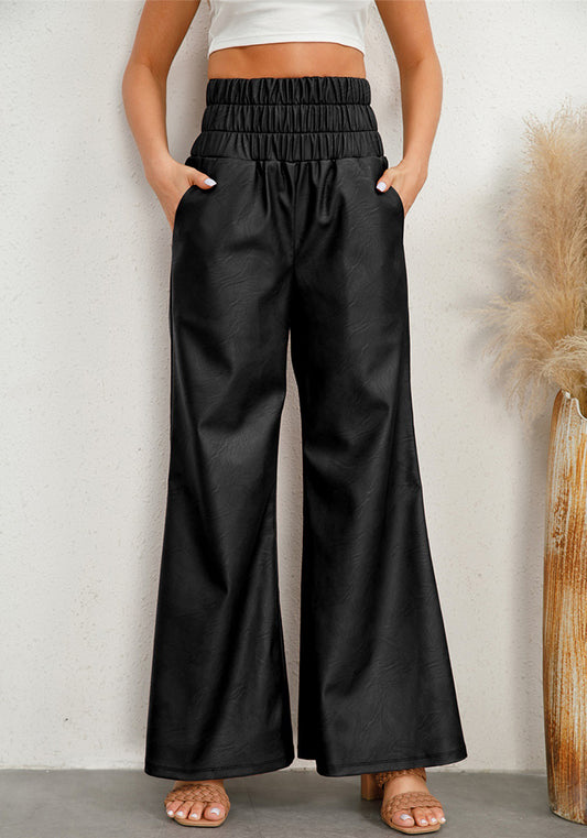 Autumn And Winter Fashion Street High Waisted Wide Leg Pu Leather Women's Pants