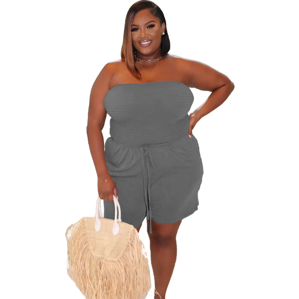 BamBam Women's Solid Strapless Plus Size Casual Jumpsuit - BamBam Clothing