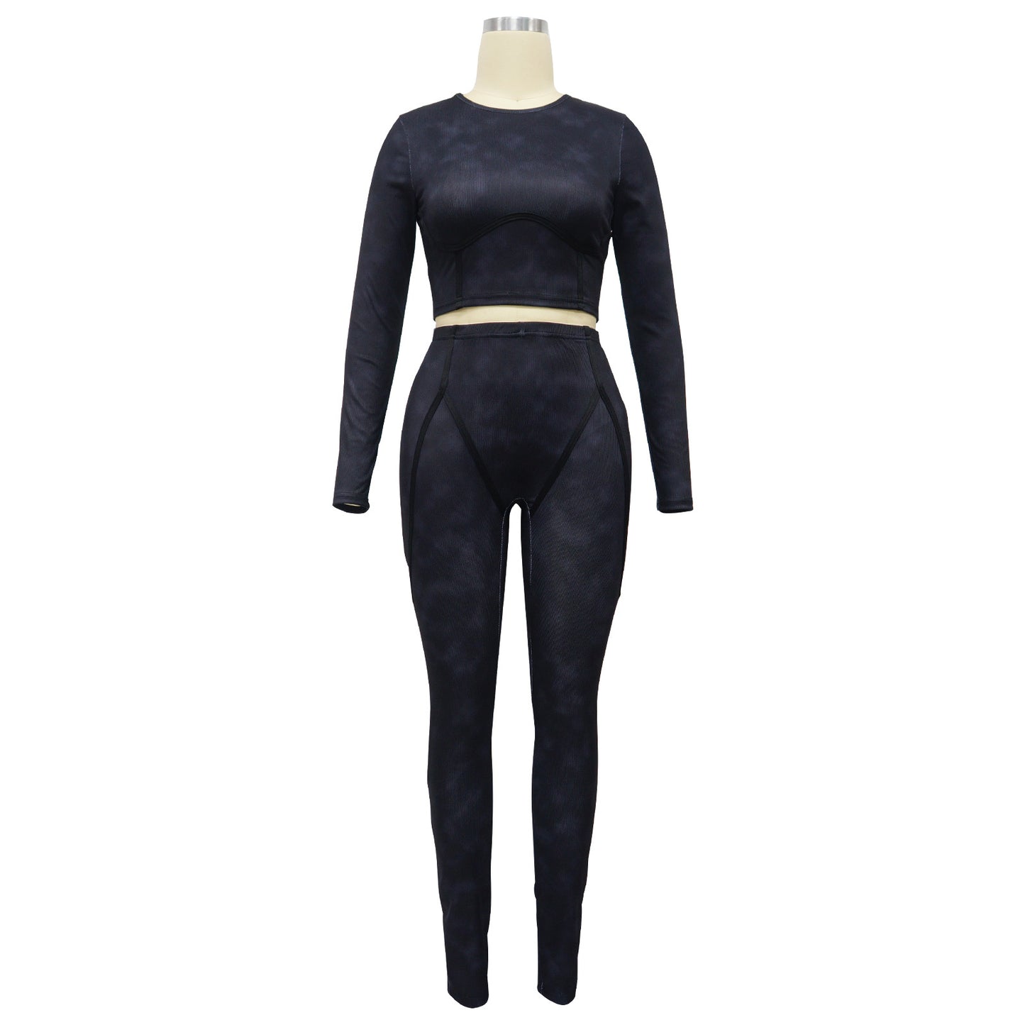 BamBam Women Sexy Ribbed Long Sleeve Top and Pant Two-piece Set - BamBam