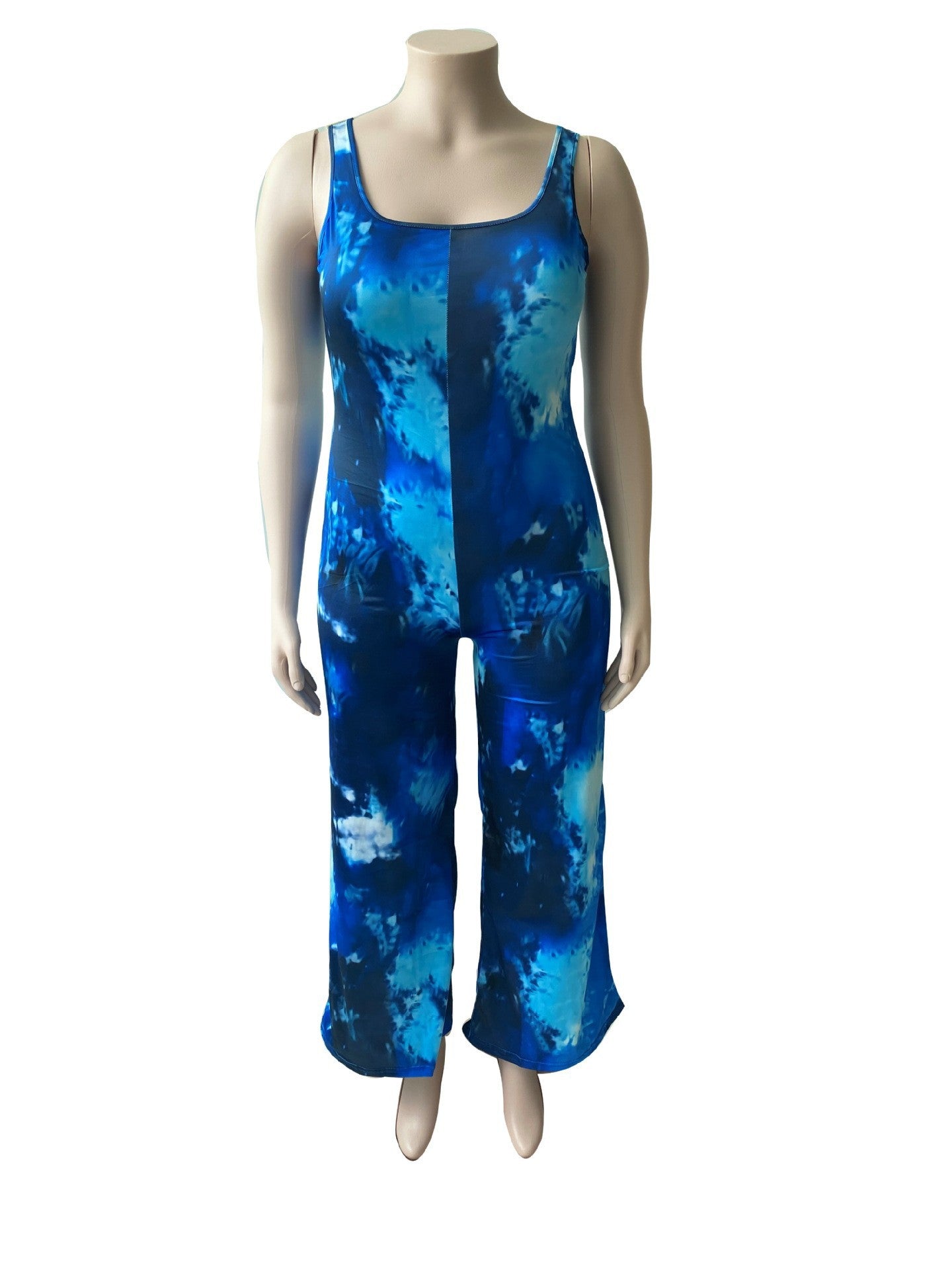 BamBam Plus Size Bodycon Low Neck Tie Dye Print Sling Wide Leg Jumpsuit - BamBam Clothing