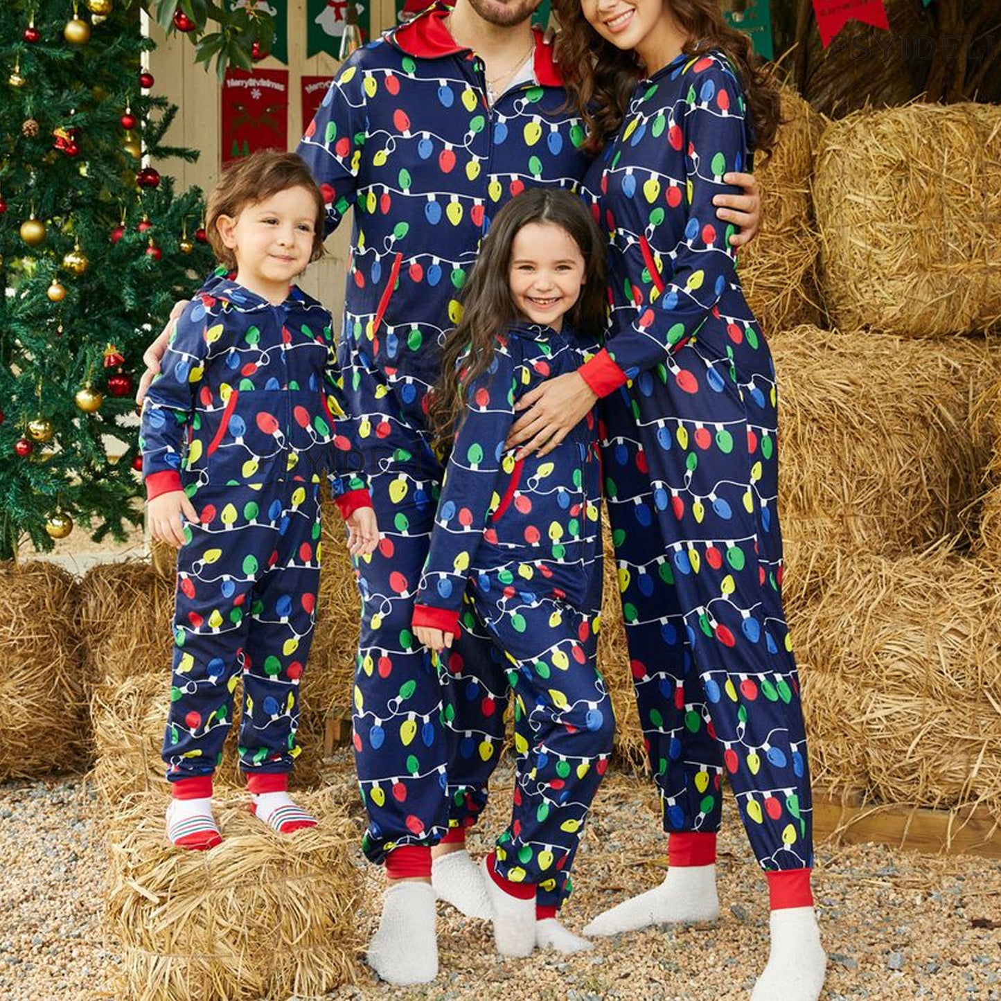 BamBam Autumn And Winter Christmas Printed Parent-Child Long-Sleeved Overall Pajamas One-Piece Home Clothes - BamBam