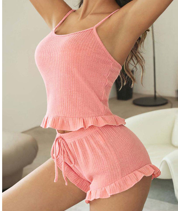 Women Solid Stripe Sleeveless Sleevelee Top and Shorts Two-Piece Set