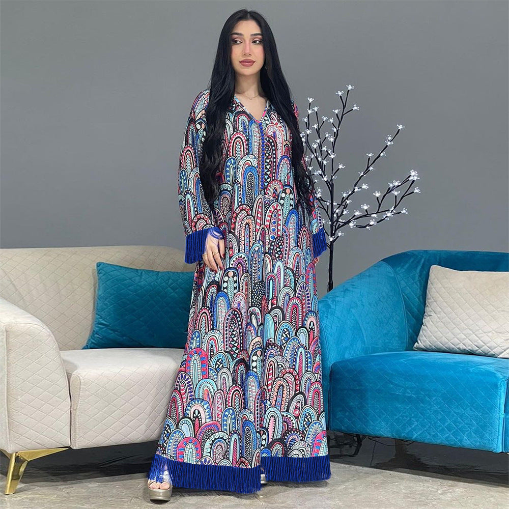 BamBam Arabian Muslim Fashion Print Dress Robe - BamBam