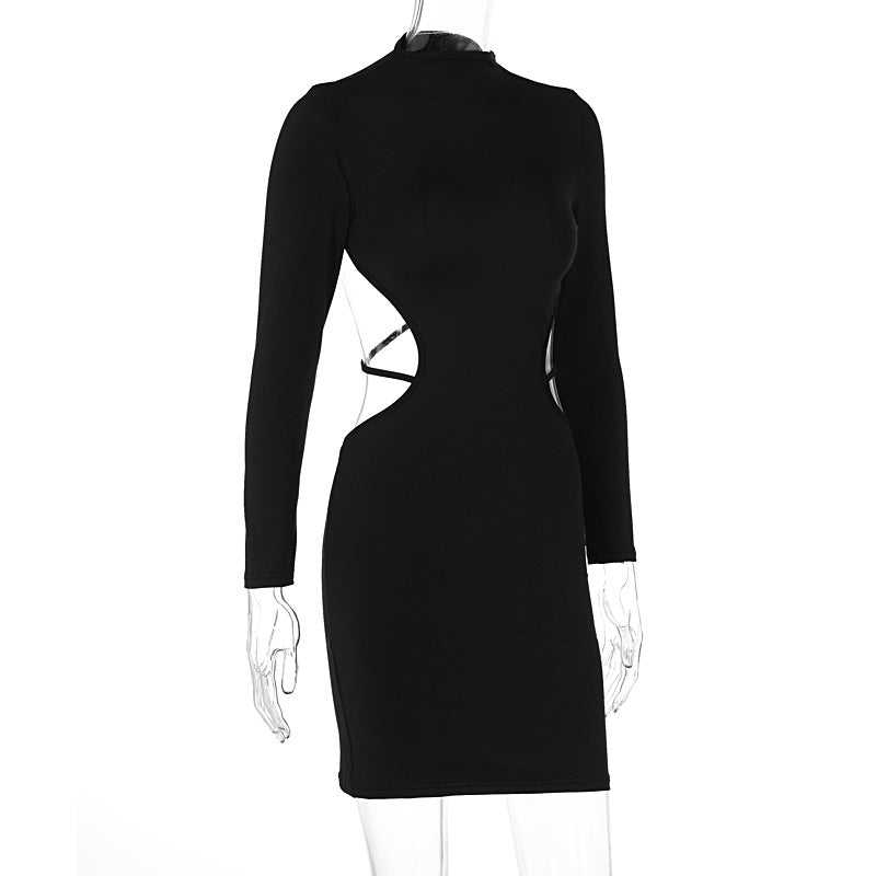 BamBam Women's Autumn And Winter Fashionable Sexy Slim Fit Low Back Solid Color Bodycon Dress - BamBam Clothing