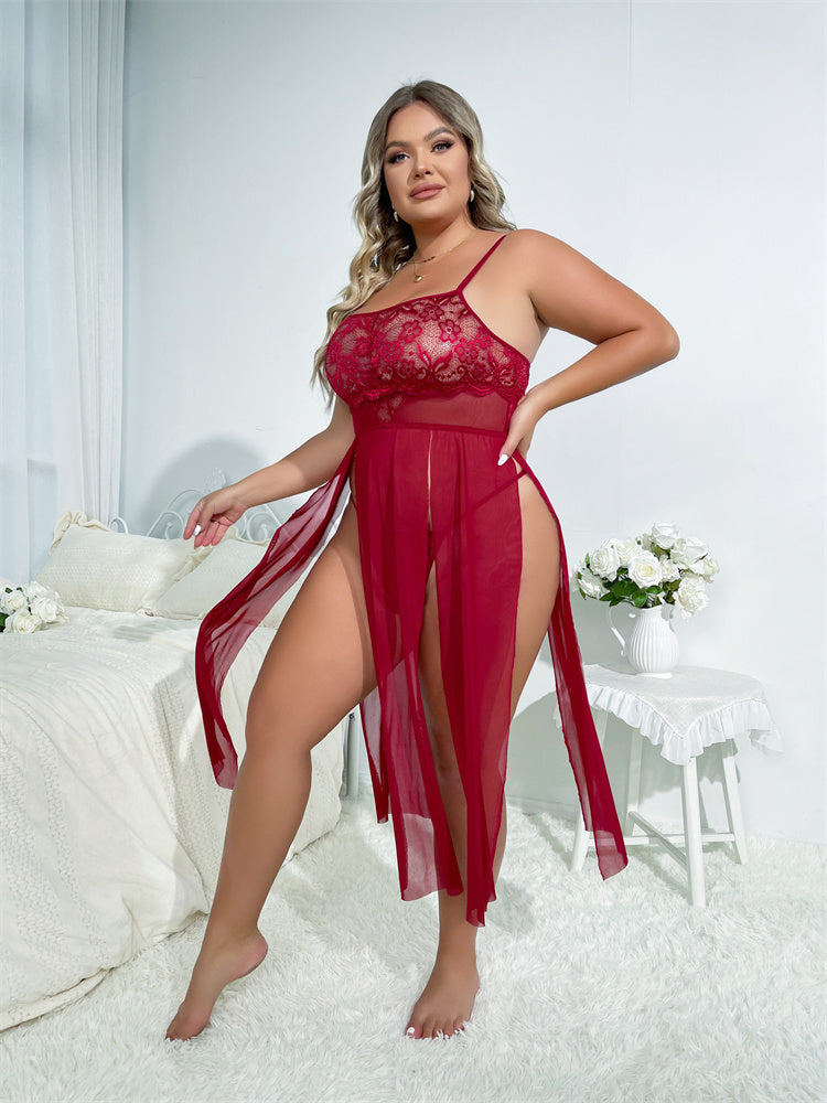 BamBam Sexy Plus Size Sexy Lingerie Lace See-Through Temptation Sexy Pajamas Dress - BamBam