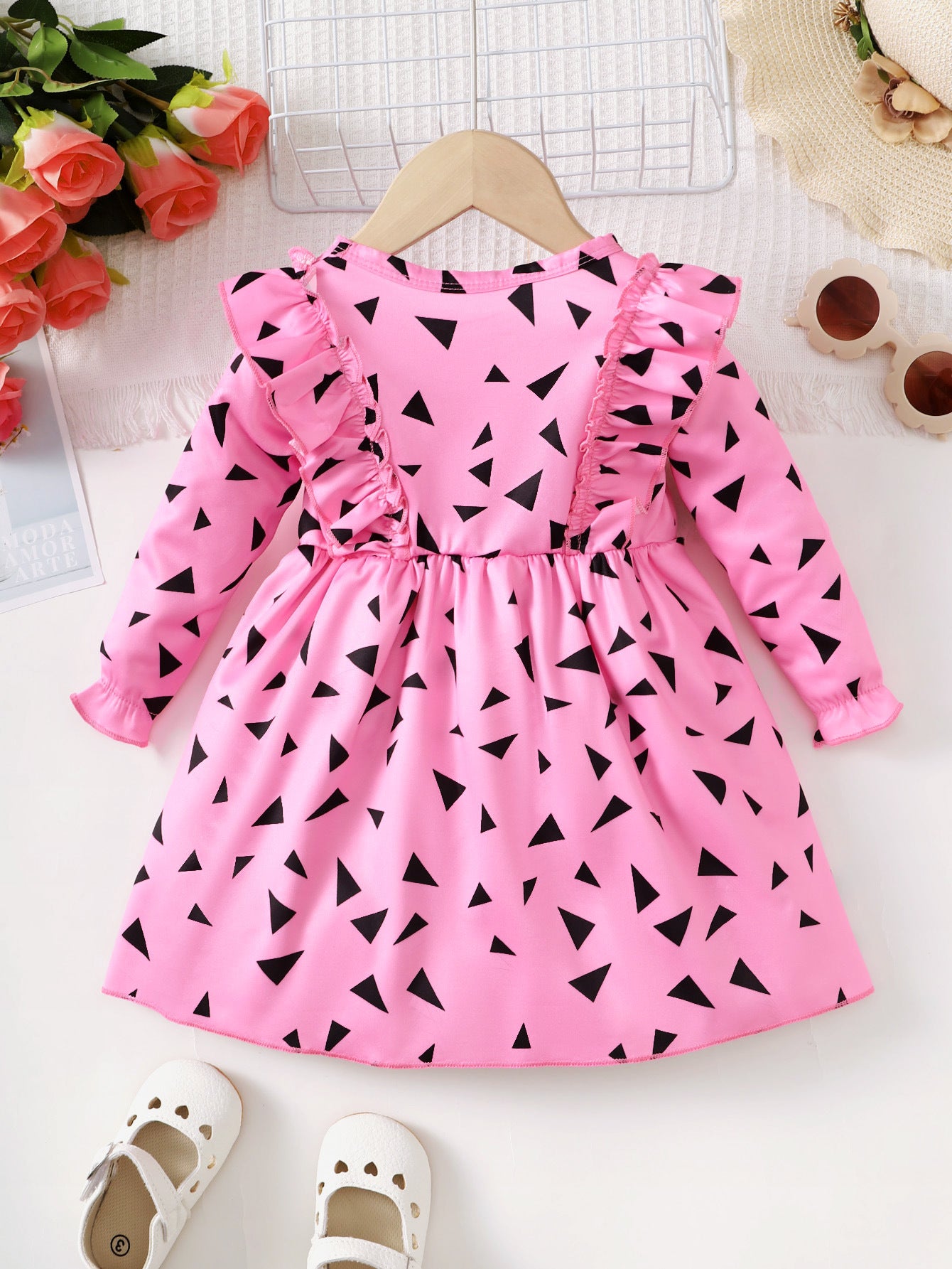 BamBam Girl cute geometric print long sleeve e dress - BamBam