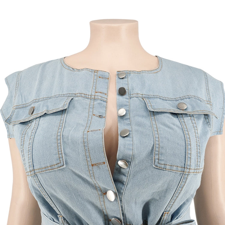 BamBam Summer Plus Size Sleeveless Denim Jumpsuit with Belt - BamBam Clothing