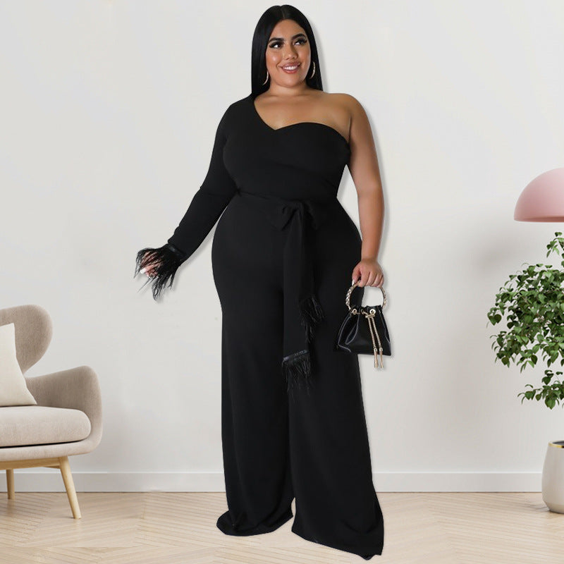 BamBam Plus Size Women's Asymmetrical One Shoulder Jumpsuit - BamBam Clothing