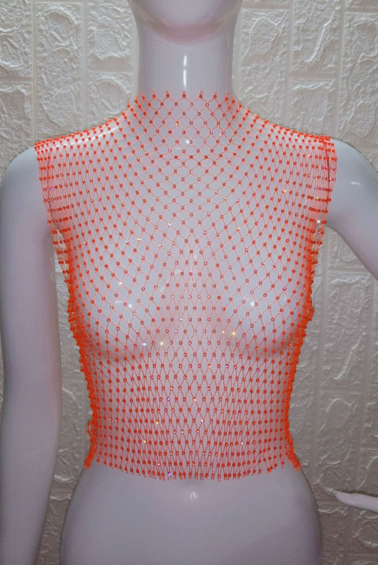 BamBam Summer Sexy Fishnet Beaded Club Crop Top - BamBam