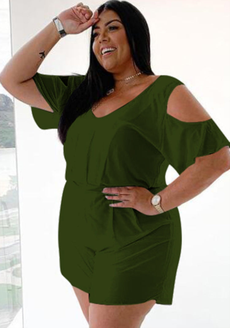 BamBam Plus Size Summer Blue Casual Rompers with Cut Out Shoulders - BamBam Clothing