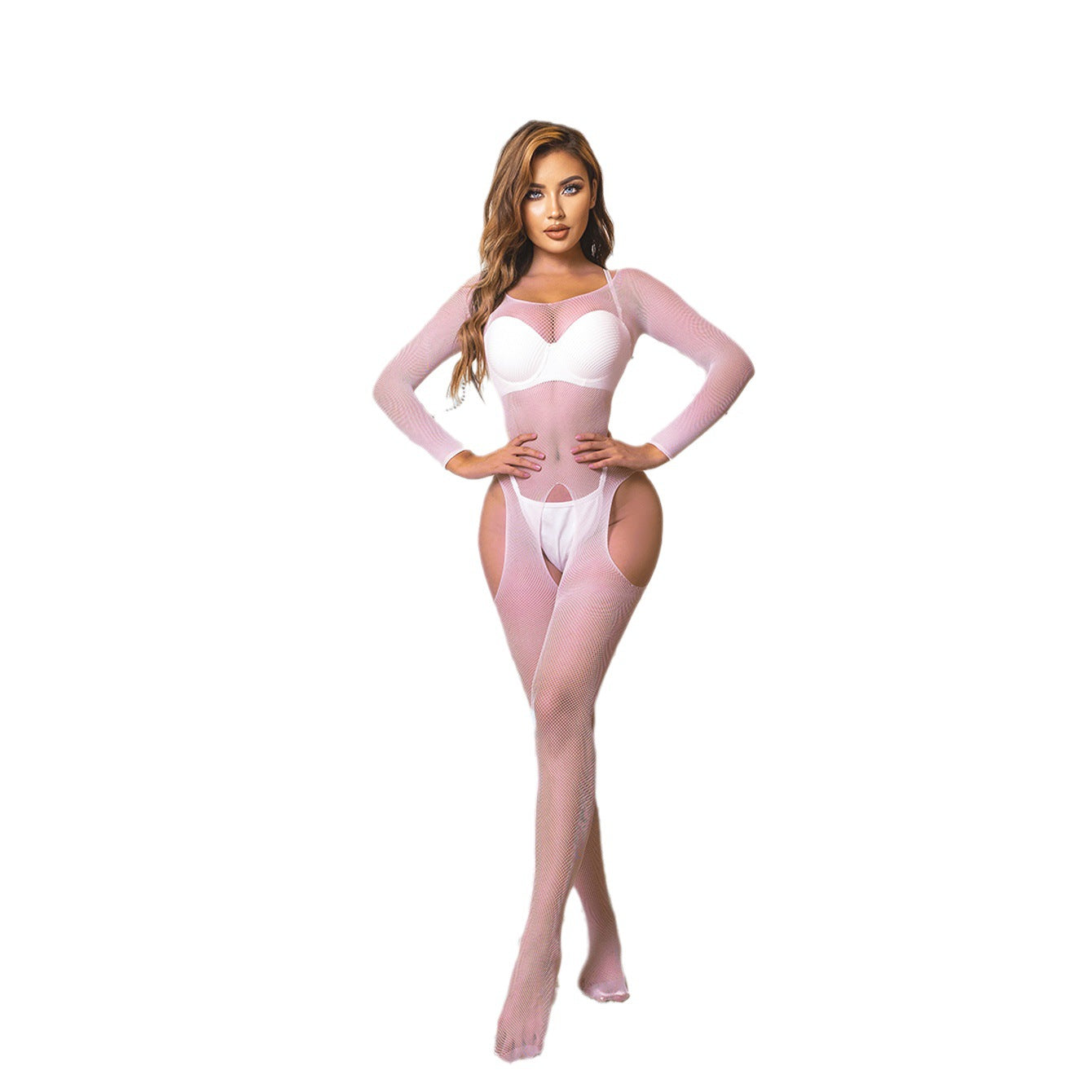 BamBam Hollow Open Crotch Mesh Transparent Temptation Hollow Pink Sexy Lingerie Ladies Sexy Slim Jumpsuit - BamBam Clothing