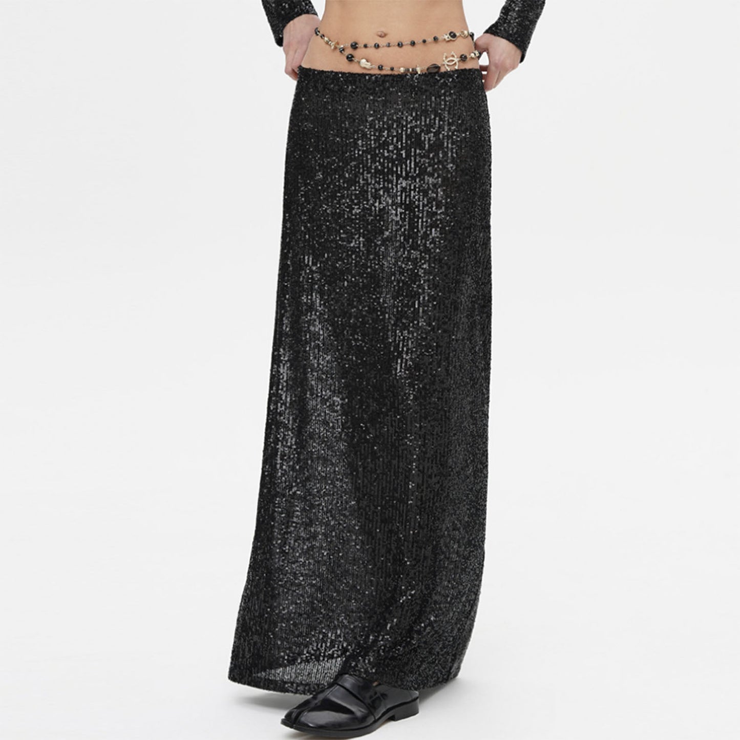 BamBam Spring And Autumn Women's Sequined Long Sleeve Top Long Skirt Two Piece Set - BamBam