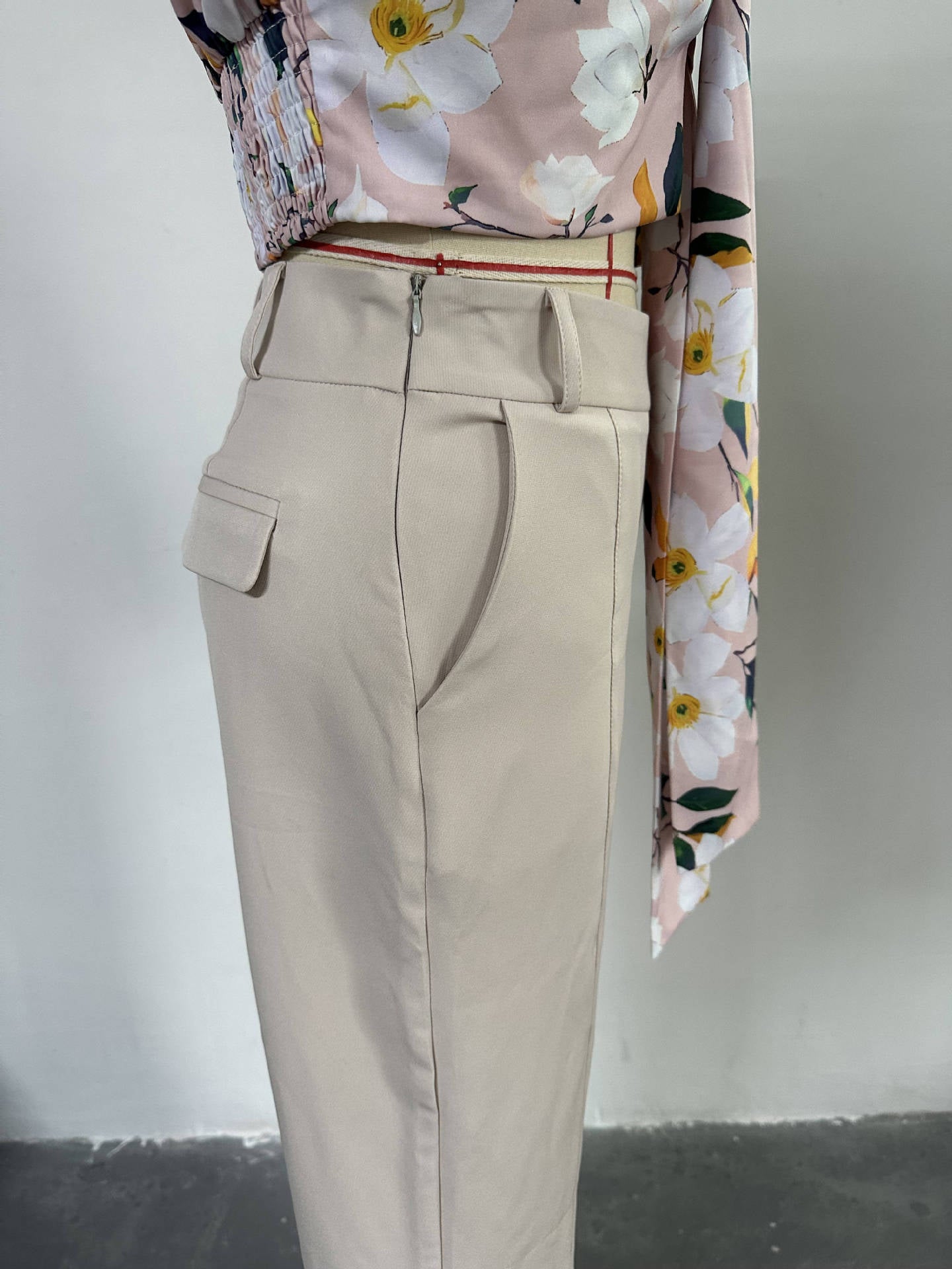 BamBam Women's Chic Career Printed Bow Long Sleeve Shirt Wide Leg Pants Casual Suit - BamBam