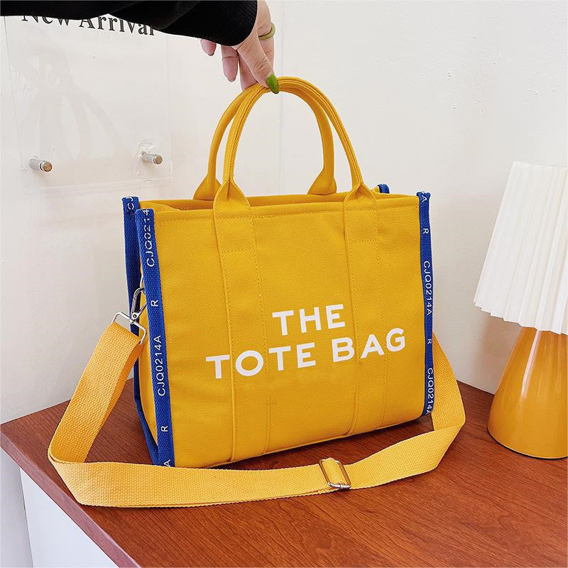 BamBam Women retro color contrast tote bag totebags canvas bag - BamBam