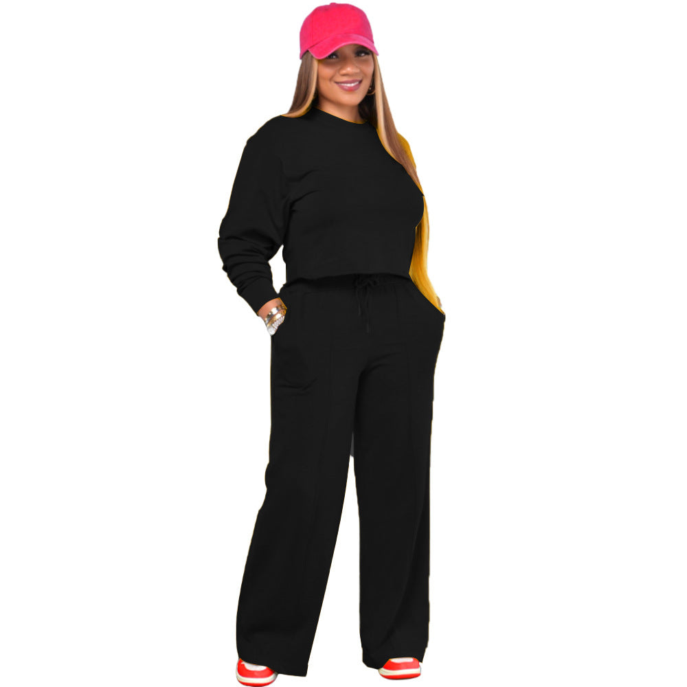 BamBam Solid Color Long Sleeve Pocket Straight Pants 2 Piece Set - BamBam