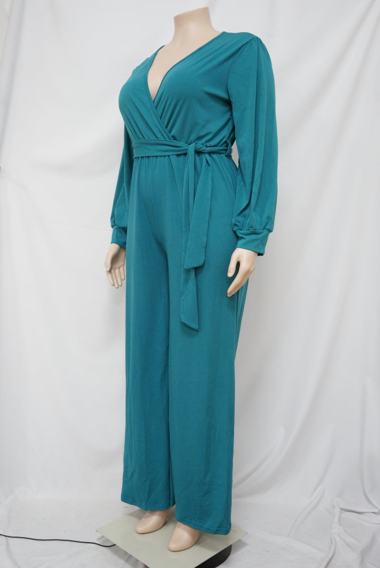 BamBam Autumn Plus Size Elegant Wrap Jumpsuit Green - BamBam Clothing