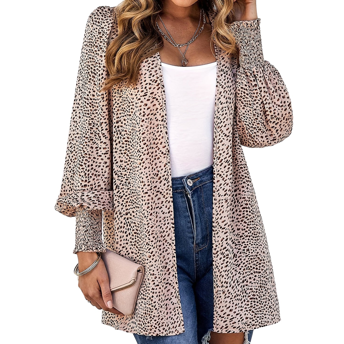 BamBam Plus Size Women French Leopard Print Cardigan Jacket - BamBam