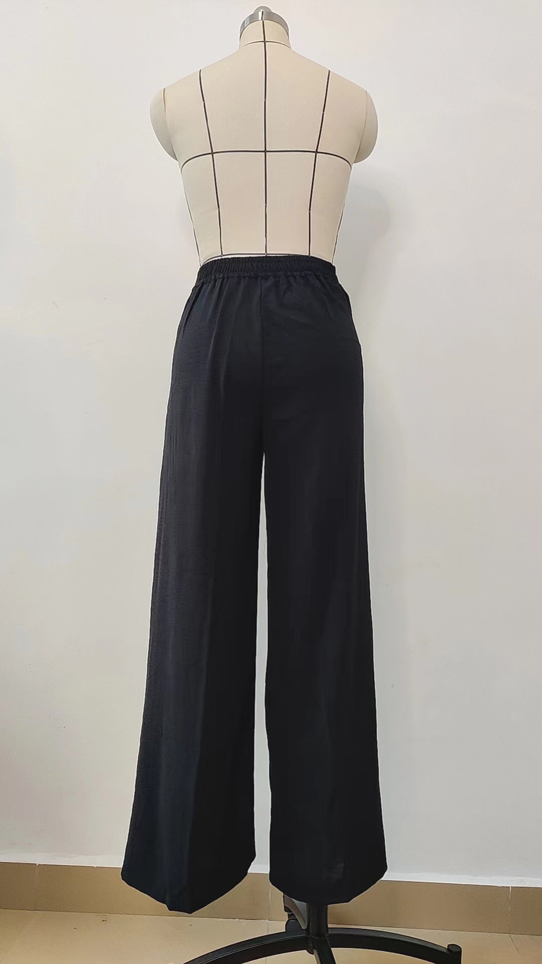 BamBam Women Casual Thin Solid Loose Pleated Wide Leg Pants - BamBam