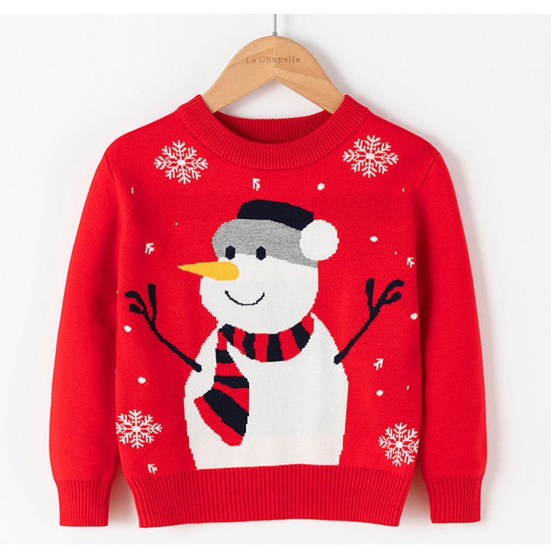 BamBam Children's Sweater Autumn And Winter Cartoon Christmas Snowman Pullover Basic Knitting Shirt For Girls - BamBam