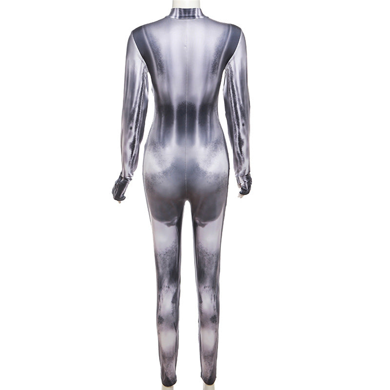 BamBam Autumn Women's Casual Long Sleeve Digital Print Slim High Waist Sports Jumpsuit - BamBam Clothing