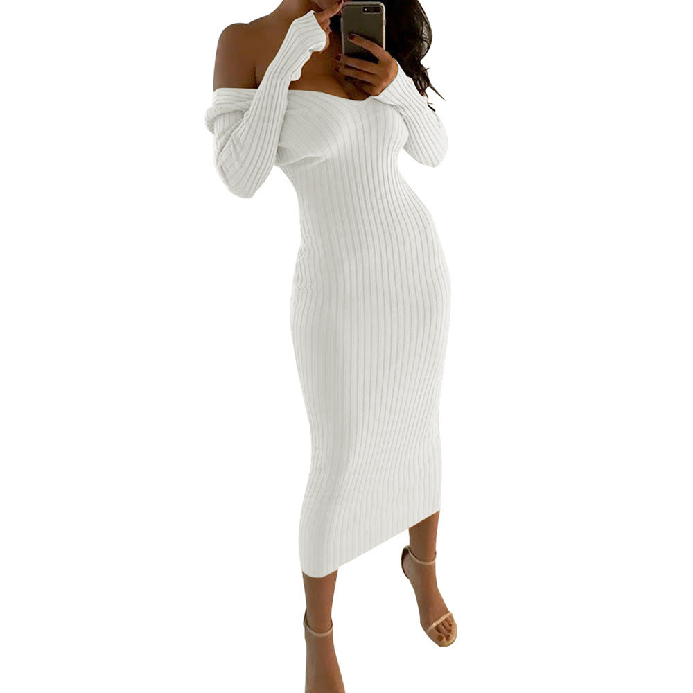 BamBam Women Sexy Off Shoulder V Neck Long Sleeve Dress - BamBam Clothing