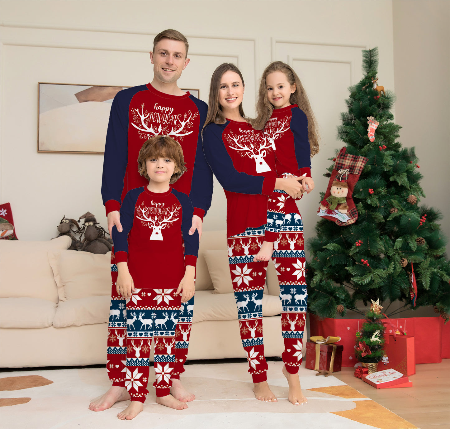 BamBam Christmas Colorblock Elk Family Pajama Two-Piece Set - BamBam