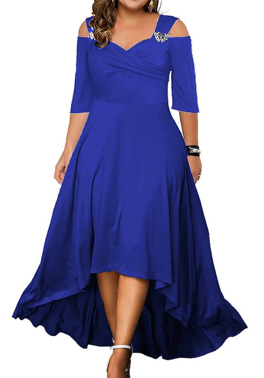 Solid Color Sexy Off Shoulder Swing Dress Summer Plus Size Women's Maxi Dress