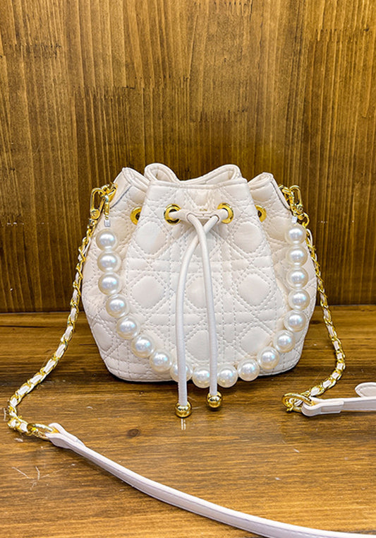 Women Lingge Bag Fashion Pearl Bucket Bag Shoulder Messenger Bag