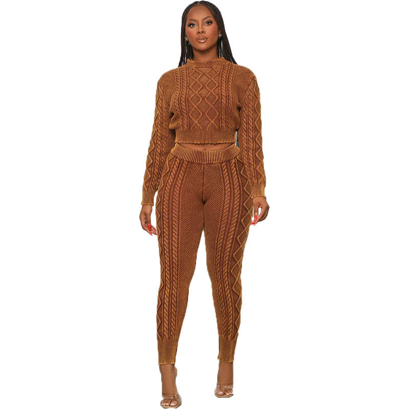 BamBam Autumn And Winter Women's Fashion Print Two-Piece Pants Set - BamBam