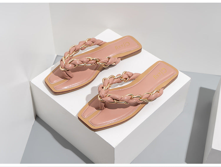 BamBam Flip Flops Fashion Chain Slides Plus Size Outdoor Wear Beach Flat Sandals Women's Shoes - BamBam