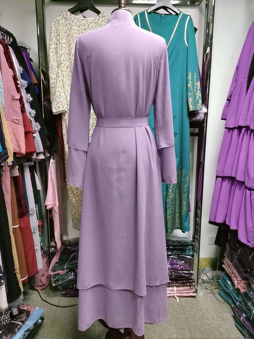 BamBam Muslim Solid Color Cardigan Feminine Flowing Chiffon Plus Size Women's Dress - BamBam