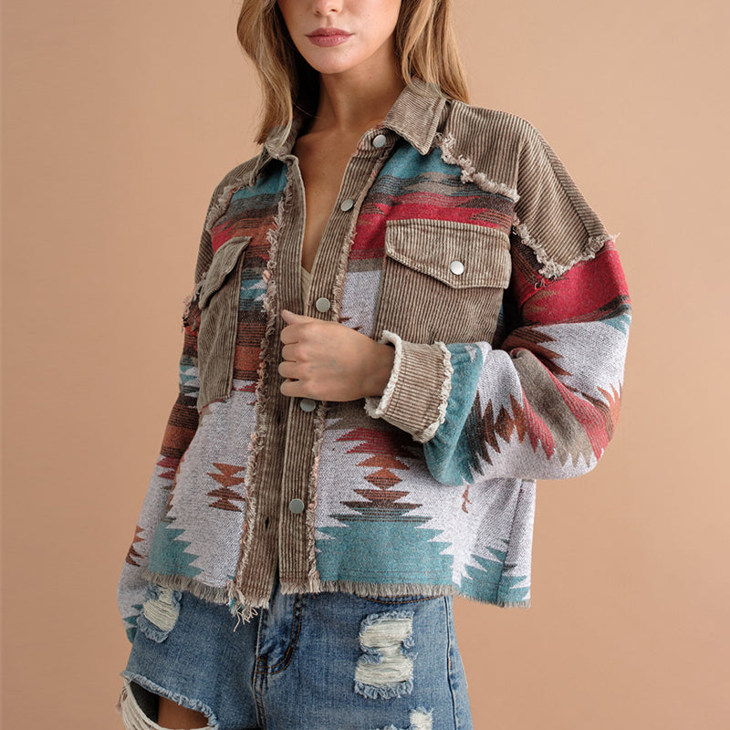 BamBam Women autumn and winter corduroy colorblock jacket - BamBam