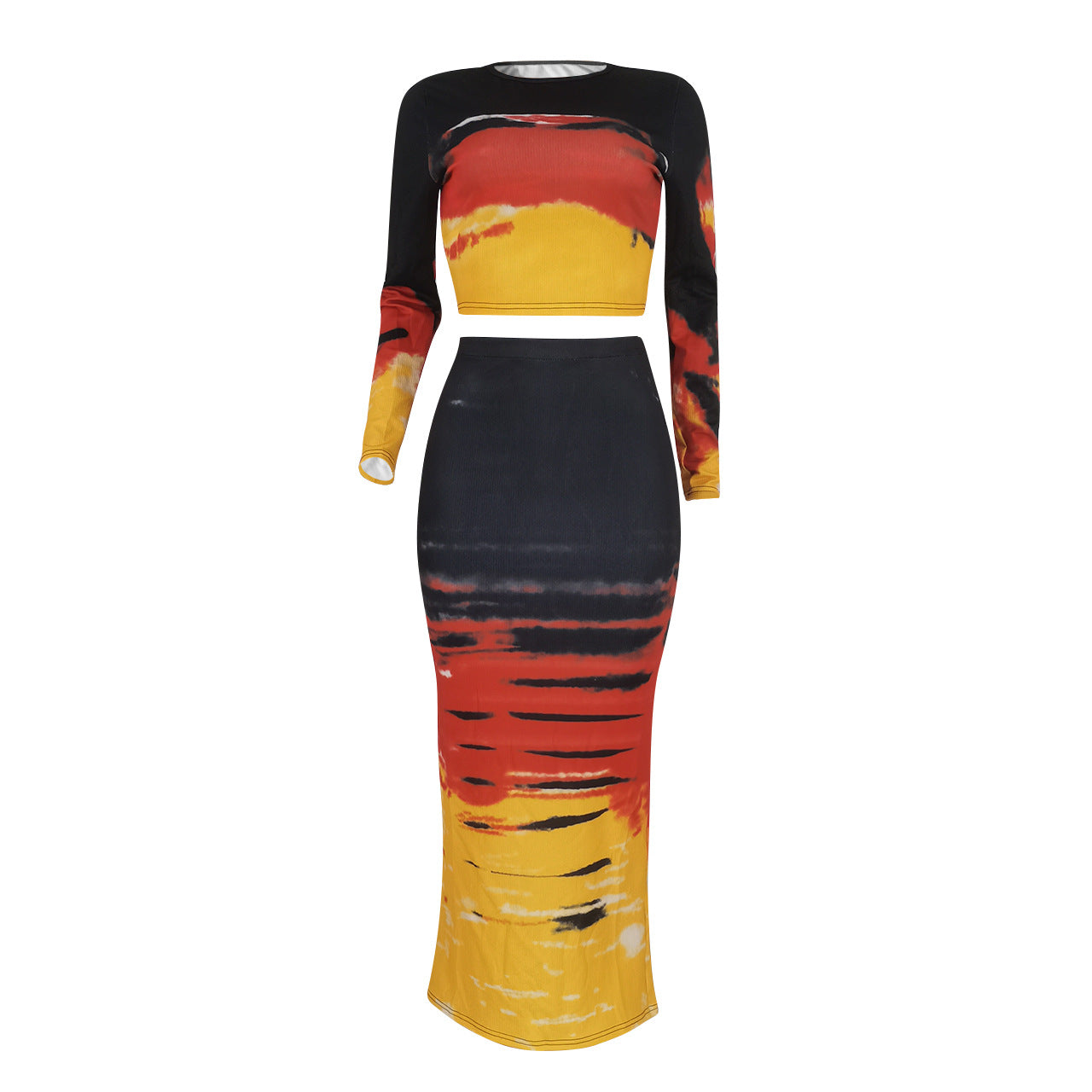 BamBam Women Sexy Ribbed Printed Top and Bodycon Skirt Two-piece Set - BamBam