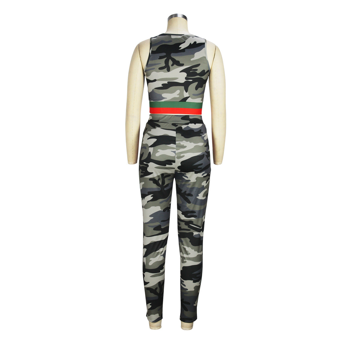 BamBam Women Camouflage Print Casual Tank Top and Contrast Pants Casual Two-Piece Set - BamBam