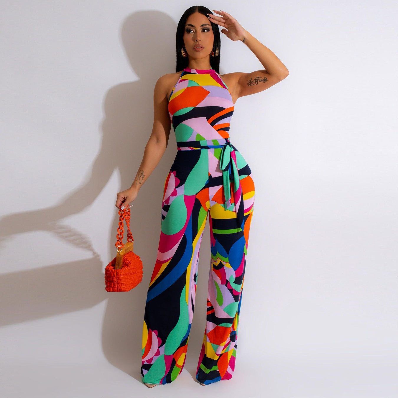 BamBam Sexy Print Halter Neck Sleeveless Jumpsuit - BamBam Clothing