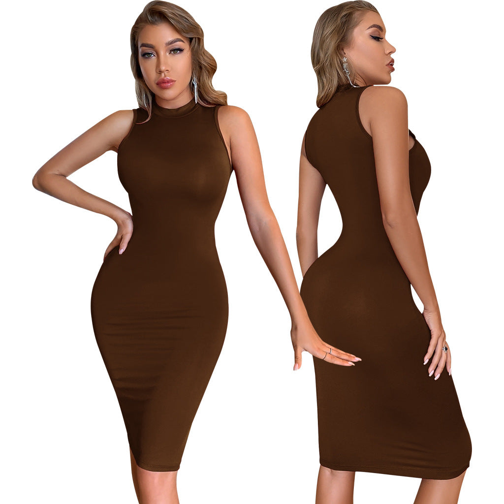 BamBam Women's Sexy Solid Round Neck Dress - BamBam Clothing