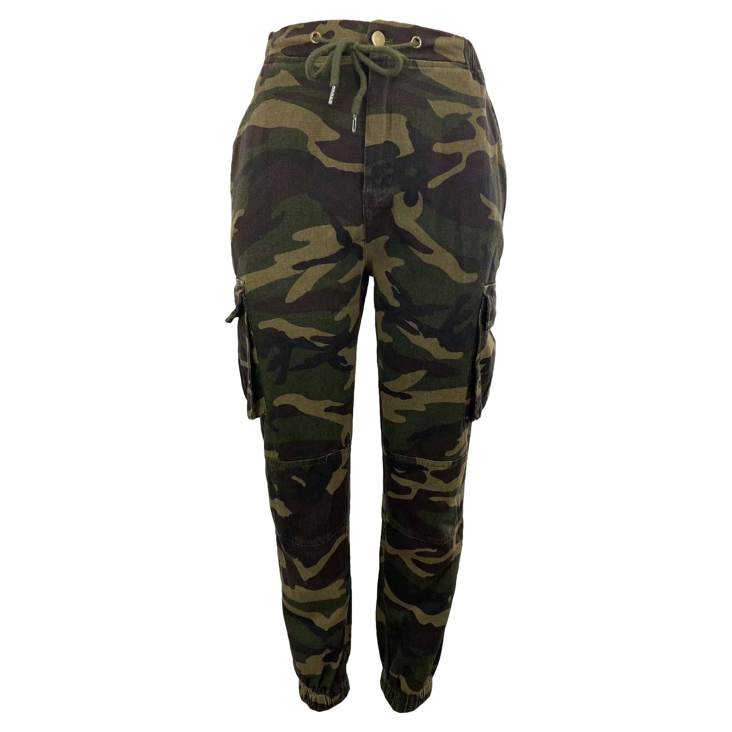 BamBam Women's Fashion Washed Camo Comfort Casual Multi-Pocket Denim Cargo Pants - BamBam