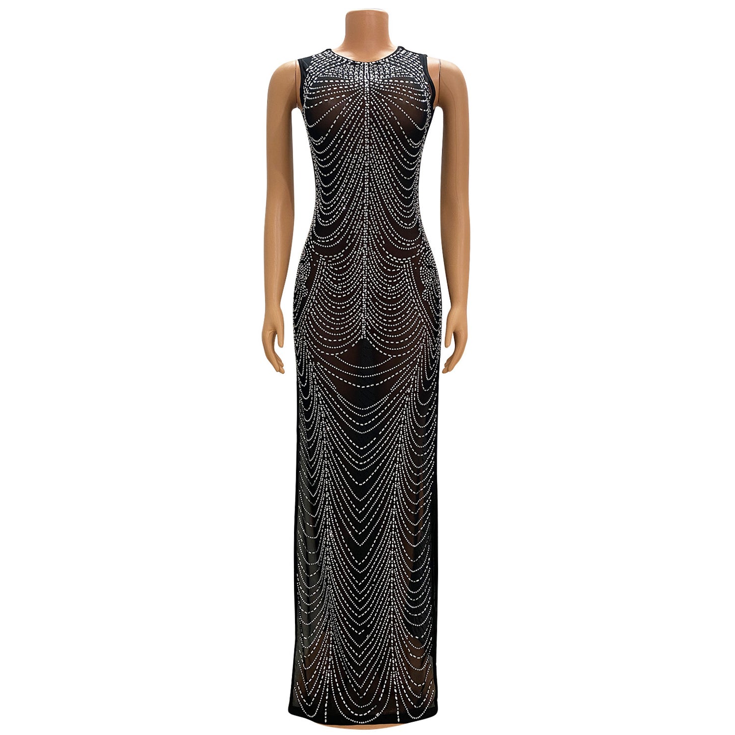 BamBam Autumn and Winter Women's Sexy See-Through Evening Beaded Nightclub Dress for Women - BamBam Clothing Clothing