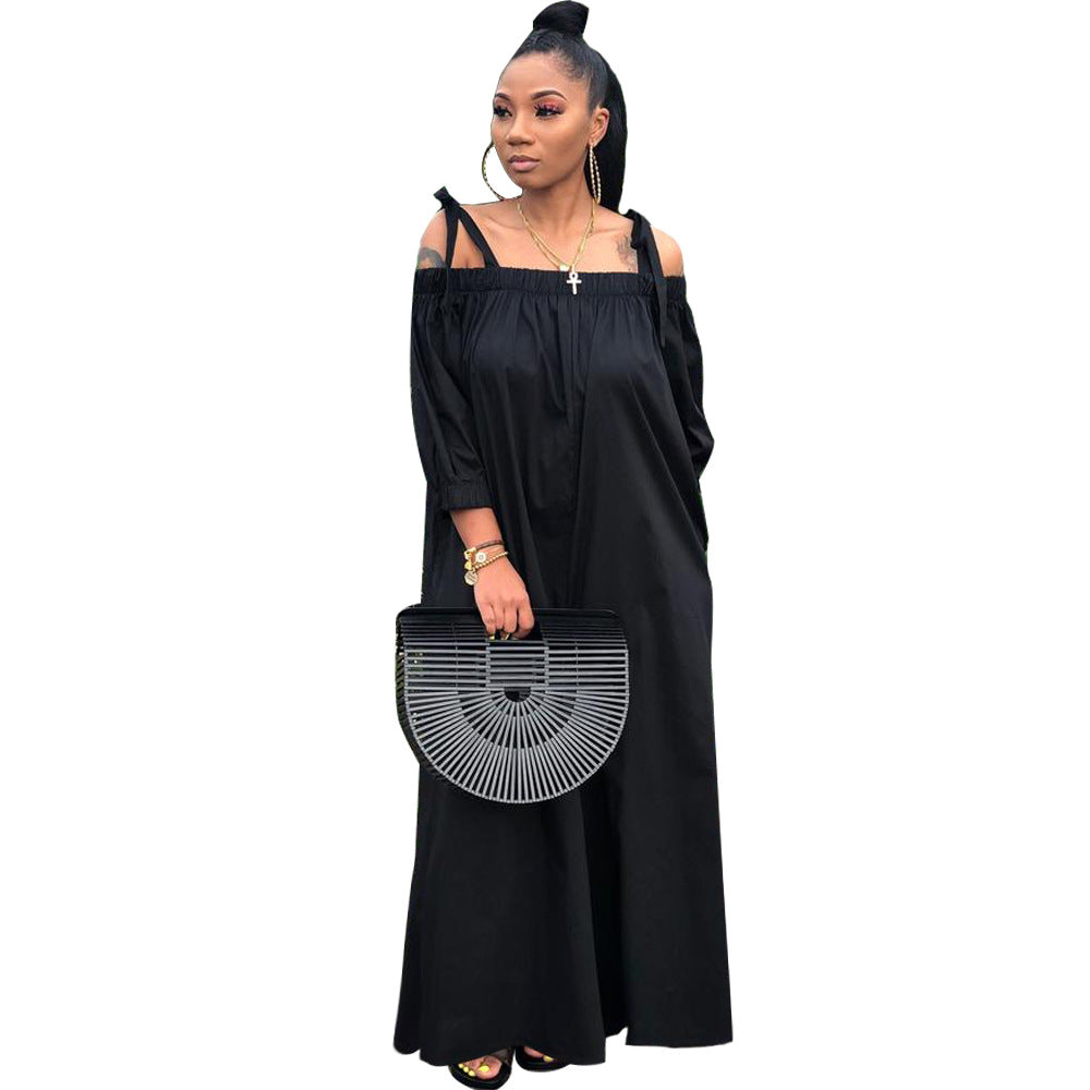 BamBam Women Casual Off Shoulder Lantern Sleeve Suspender Loose Wide Leg Jumpsuit - BamBam Clothing