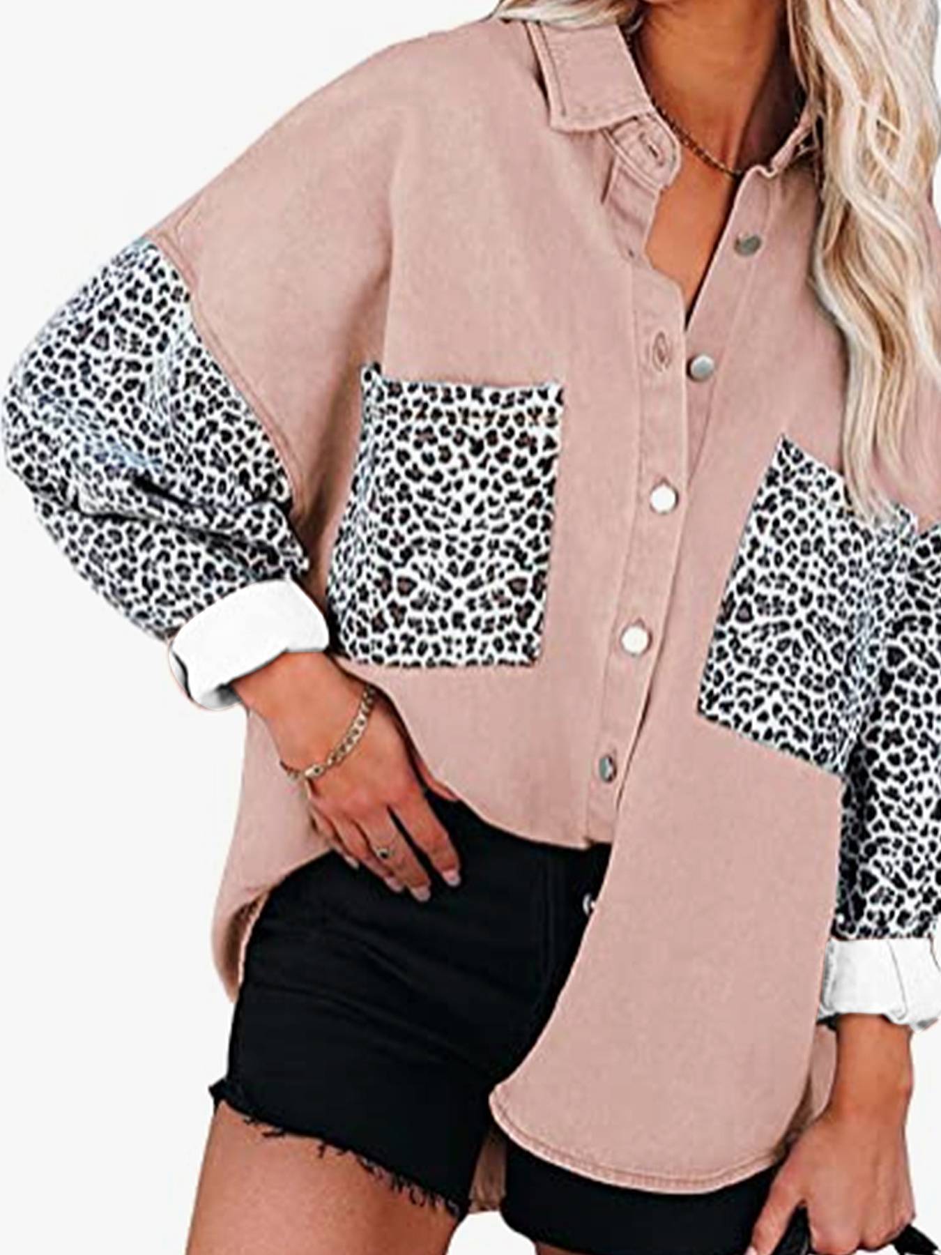 BamBam Plus Size Women Shirt Leopard Patchwork Loose Long Sleeve Top - BamBam