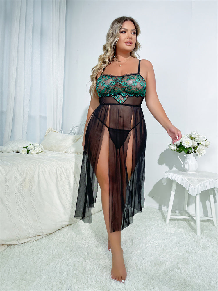 BamBam Sexy Plus Size Sexy Lingerie Lace See-Through Temptation Sexy Pajamas Dress - BamBam