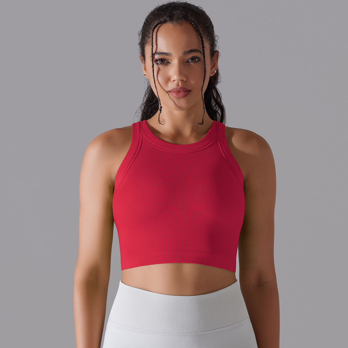 BamBam Women Seamless Knitting Solid Rib Yoga Wear Sports Sleeveless Fitness Tank Top - BamBam