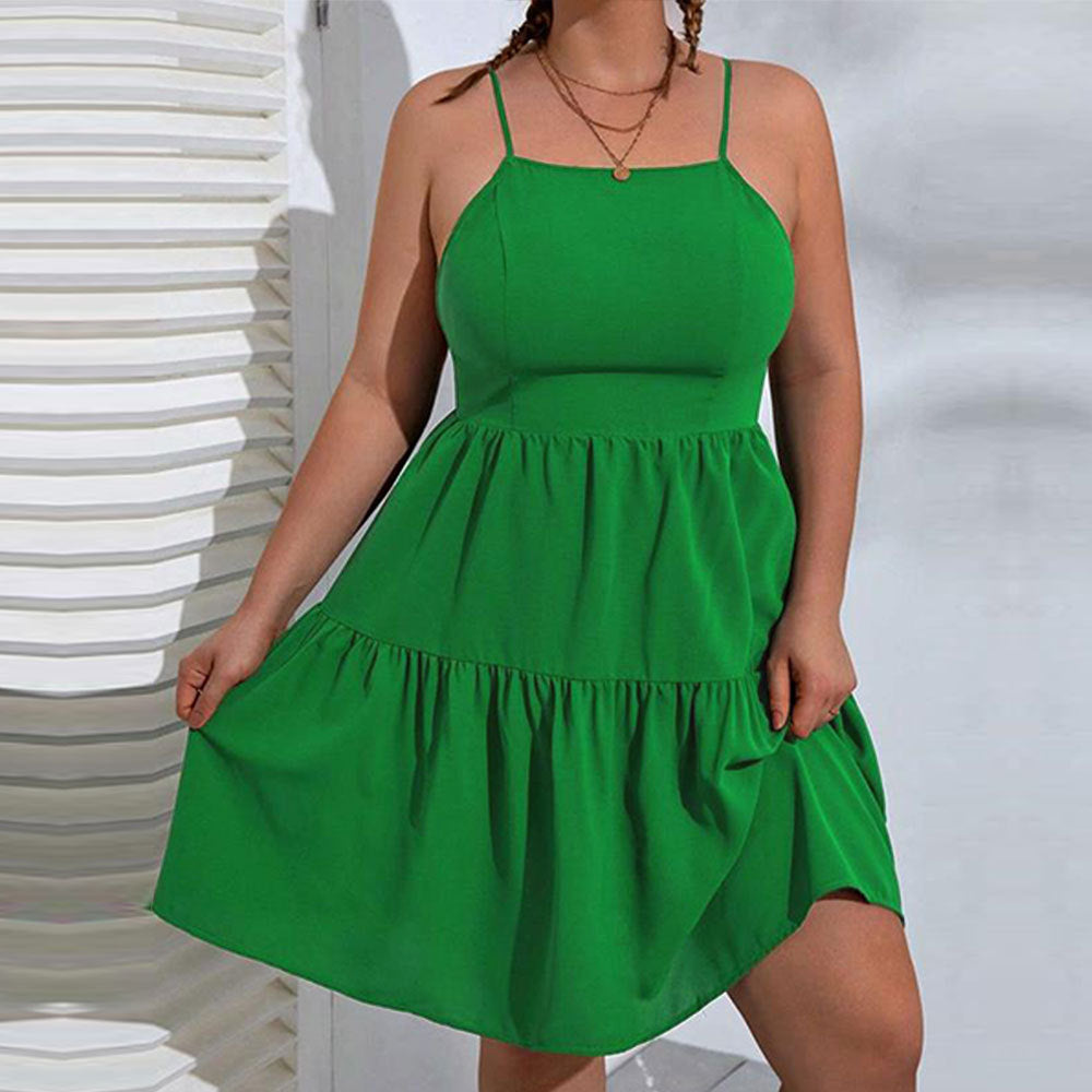 BamBam Plus Size Women's Slim Waist Large Swing Sexy Low Back Straps Holidays Dress - BamBam