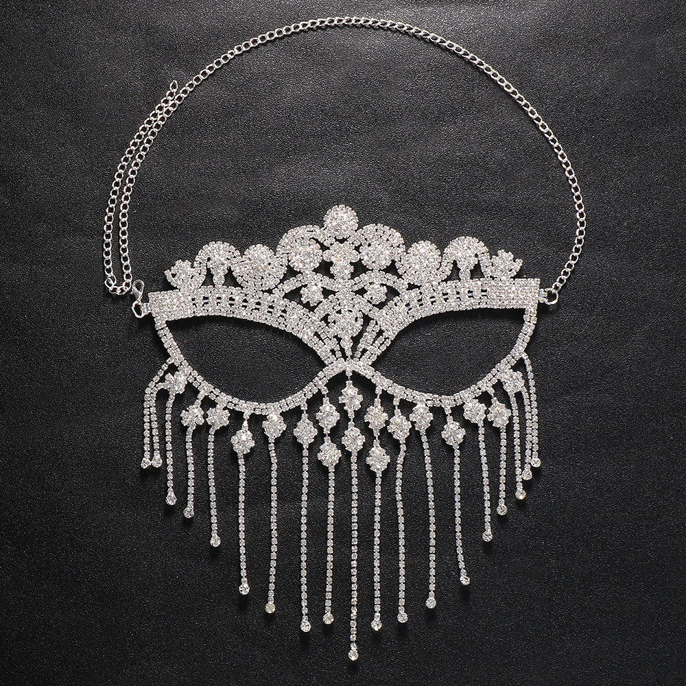 BamBam Rhinestone Tassel Mask Fashion Masquerade Face Decoration Exaggerated Diamond Hair Accessories For Women - BamBam