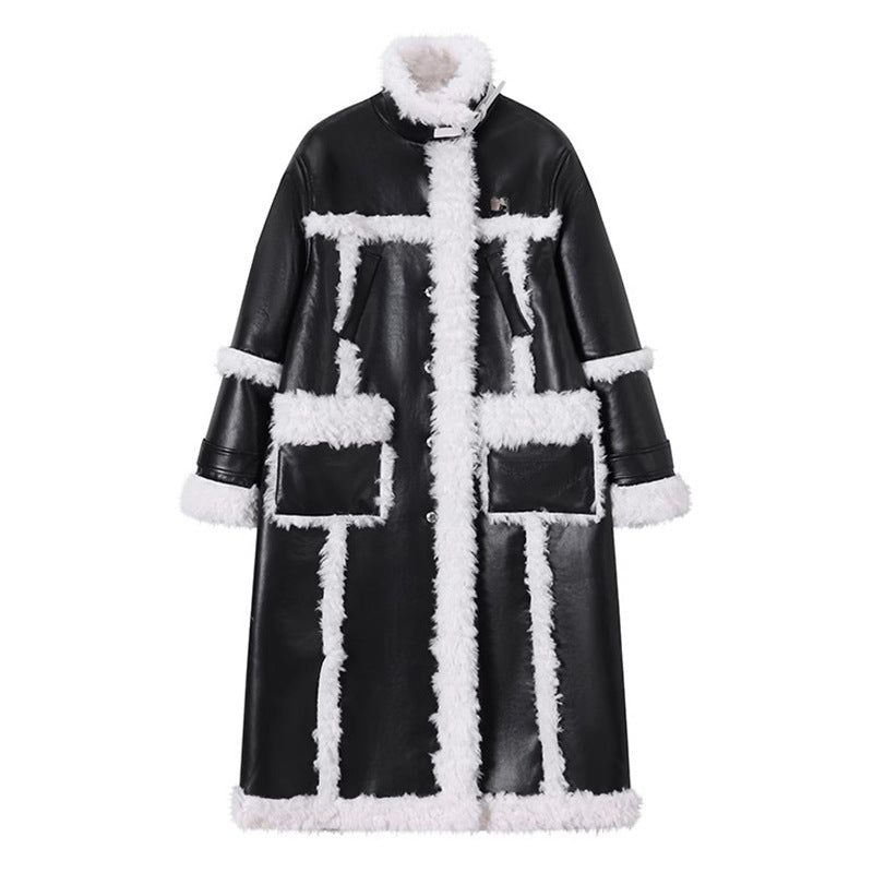 BamBam Fur Long Coat Street Lamb Wool Patchwork Winter Leather Coat Women's Trendy High-Quality Warm Jacket - BamBam