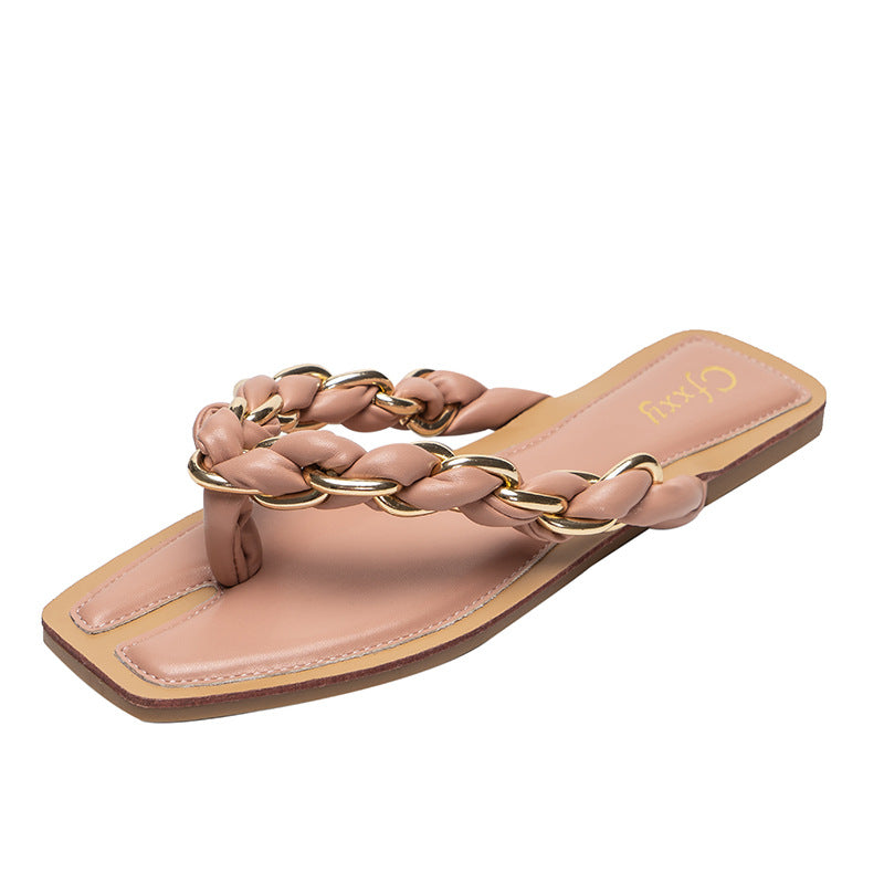 BamBam Flip Flops Fashion Chain Slides Plus Size Outdoor Wear Beach Flat Sandals Women's Shoes - BamBam