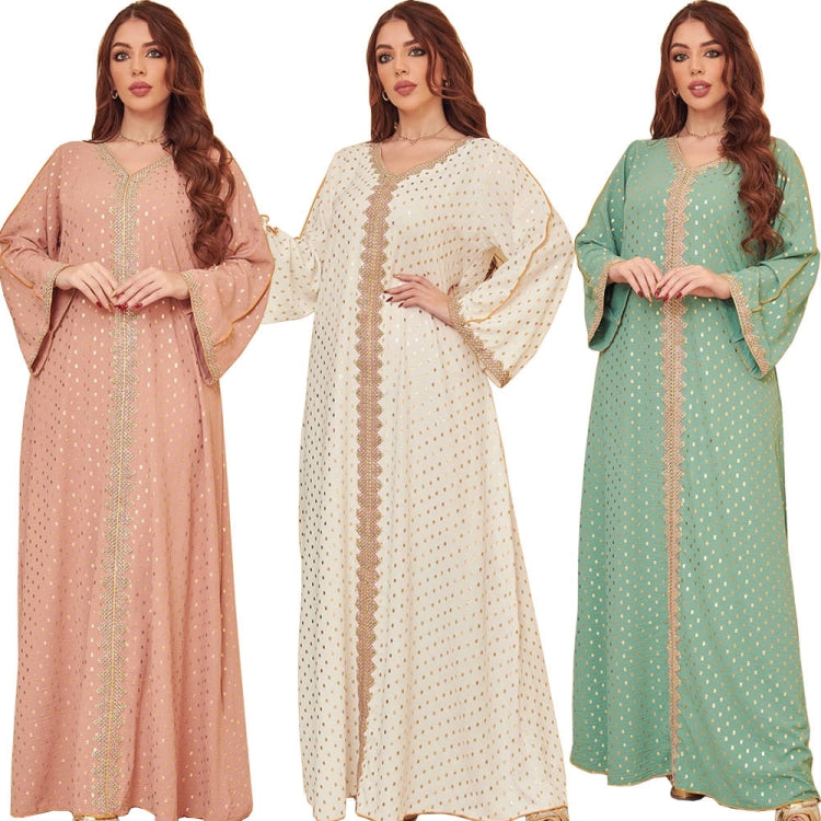 BamBam Women Spring Printed Tape Embroidery Islamic Clothing Kaftan Abaya Muslim Dress - BamBam