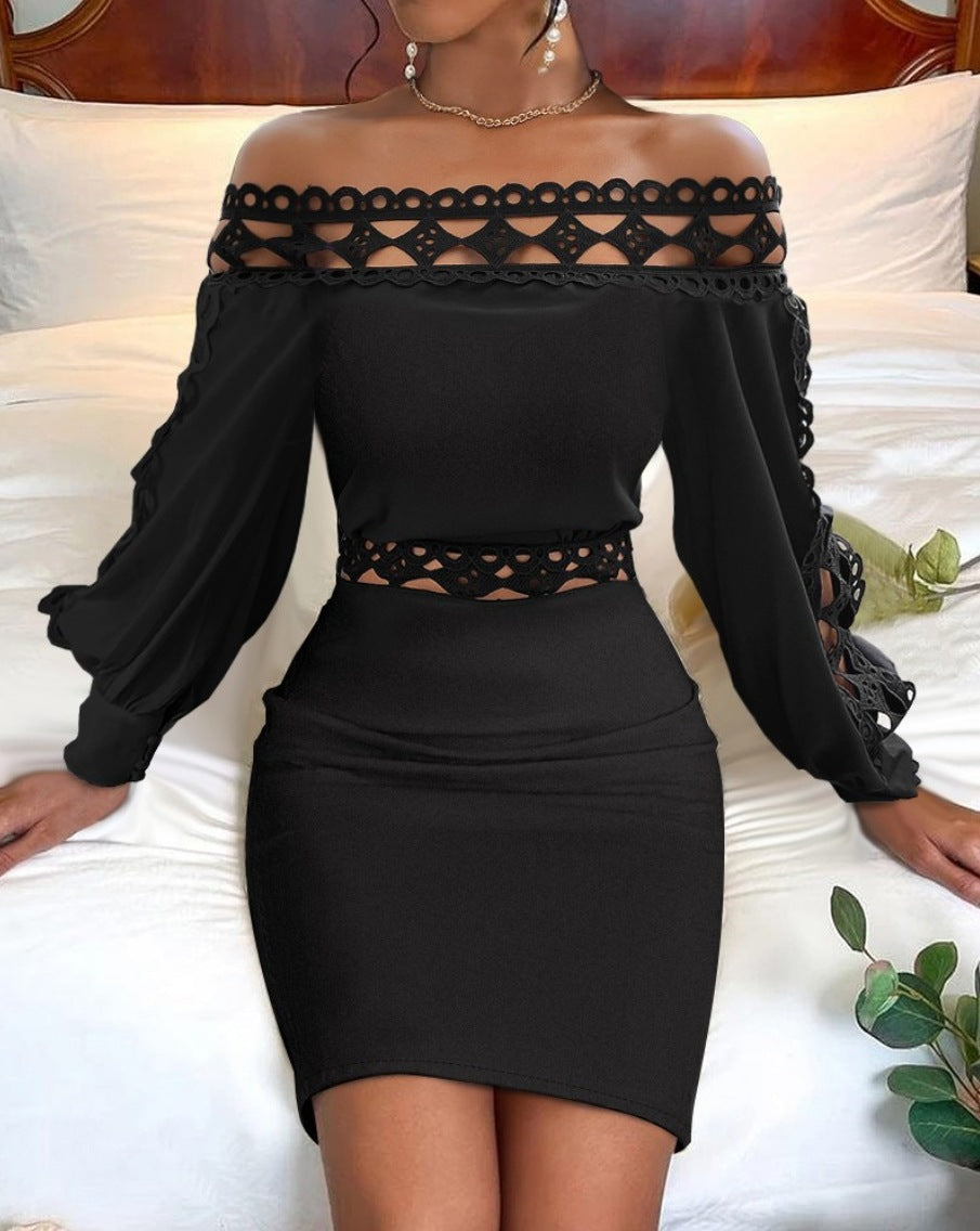 BamBam Women autumn and winter v-neck lace long-sleeved Bodycon dress - BamBam Clothing