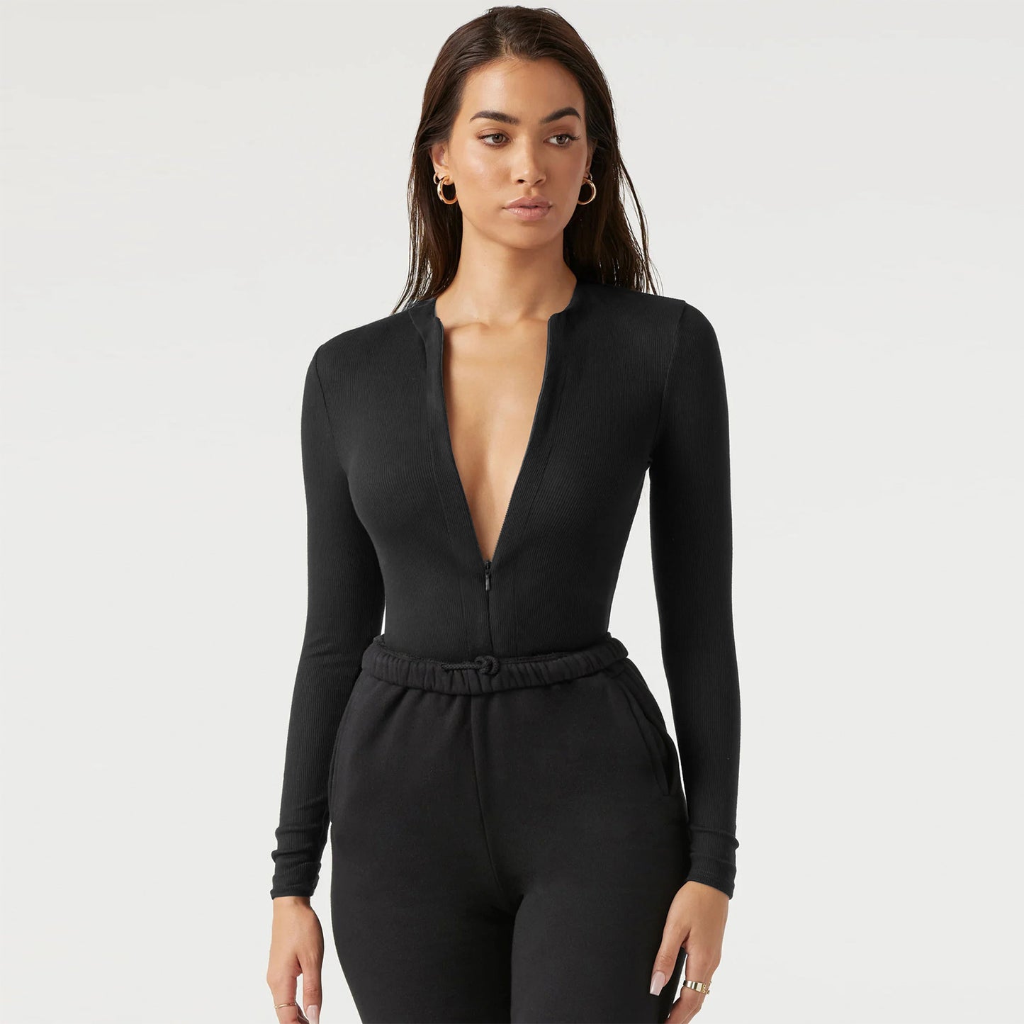 BamBam Women Knitting Zip Long Sleeve Bodysuit - BamBam